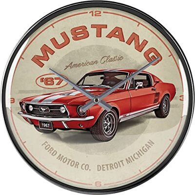 ART Retro klok, Ø 31 cm, Ford Mustang GT 1967 Red cadeau-idee voor Ford-fans, officieel gelicentieerd product (OLP), wanddecoratie, keuken, vintage design ART Retro klok, Ø 31 cm, Ford Mustang GT 1967 Red cadeau-idee voor Ford-fans, officieel gelicentieerd product (OLP), wanddecoratie, keuken, vintage design