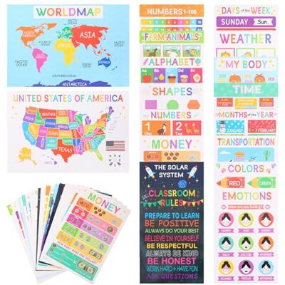 HuhWafee Lot de 18 affiches éducatives pour enfants 28 x 42 cm Alphabet et chiffres Décoration murale pour chambre d'enfant, salle de jeux, maternelle Papier épais indéchirable Lavable HuhWafee Lot de 18 affiches éducatives pour enfants 28 x 42 cm Alphabet et chiffres Décoration murale pour chambre d'enfant, salle de jeux, maternelle Papier épais indéchirable Lavable