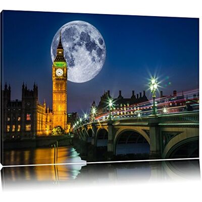 Pixxprint Big Ben tegenover de grote maan in Londen Formaat: canvas 100x70auf, XXL enorme foto's volledig ingelijst door brancard, foto afdrukken muurkunst met lijst, goedkoper dan schilderijen op Pixxprint Big Ben tegenover de grote maan in Londen Formaat: canvas 100x70auf, XXL enorme foto's volledig ingelijst door brancard, foto afdrukken muurkunst met lijst, goedkoper dan schilderijen op