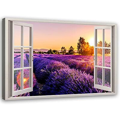 Feeby Afbeelding op vlies canvas zonsondergang boven een lavendelveld 90x60 cm kunstdruk moderne wandafbeeldingen deco hal woonkamer raam illusie 3D violet Feeby Afbeelding op vlies canvas zonsondergang boven een lavendelveld 90x60 cm kunstdruk moderne wandafbeeldingen deco hal woonkamer raam illusie 3D violet