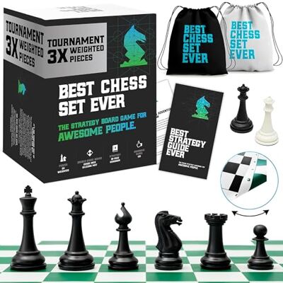 Chess Geeks The Best Chess Set Ever Toernooi schaakset , 3x verzwaarde driedubbele Staunton figuren, met 50 cm opvouwbaar dubbelzijdig siliconen schaakbord, schaakset voor volwassenen Chess Geeks The Best Chess Set Ever Toernooi schaakset , 3x verzwaarde driedubbele Staunton figuren, met 50 cm opvouwbaar dubbelzijdig siliconen schaakbord, schaakset voor volwassenen