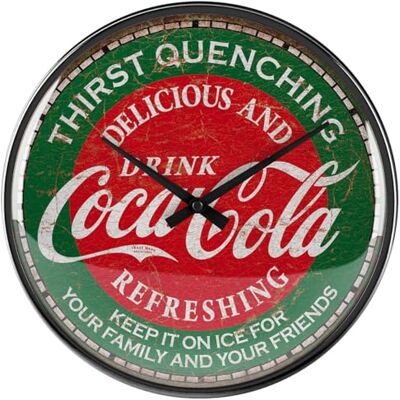ART Retro klok, Ø 31 cm, Coca-Cola Thirst Quenching Green cadeau-idee voor Coke-fans, officieel gelicentieerd product (OLP), wanddecoratie keuken, vintage design ART Retro klok, Ø 31 cm, Coca-Cola Thirst Quenching Green cadeau-idee voor Coke-fans, officieel gelicentieerd product (OLP), wanddecoratie keuken, vintage design