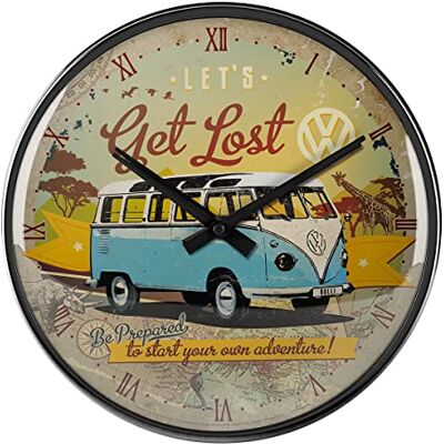 ART VW Bulli Retro klok, Ø 31 cm, Let's Get Lost, cadeau-idee voor Volkswagen bus, officieel gelicentieerd product (OLP), wanddecoratie, keuken, vintage design ART VW Bulli Retro klok, Ø 31 cm, Let's Get Lost, cadeau-idee voor Volkswagen bus, officieel gelicentieerd product (OLP), wanddecoratie, keuken, vintage design