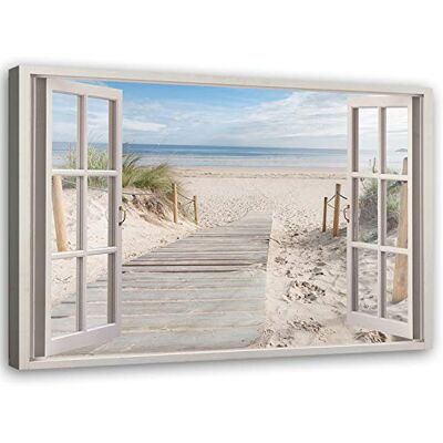 Feeby Kunstdruk op canvas, voor woonkamer, raam, zee, strand en landschap, 60 x 40 cm, wanddecoratie, slaapkamer, esthetisch, grote afbeelding, modern Feeby Kunstdruk op canvas, voor woonkamer, raam, zee, strand en landschap, 60 x 40 cm, wanddecoratie, slaapkamer, esthetisch, grote afbeelding, modern