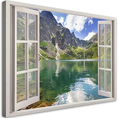 Feeby 1-delig canvasdoek XXL 120x80 cm venster zicht meer bos bergen muurschildering kunst foto's slaapkamer decoratie woonkamer Alpen natuurlandschap groen Feeby 1-delig canvasdoek XXL 120x80 cm venster zicht meer bos bergen muurschildering kunst foto's slaapkamer decoratie woonkamer Alpen natuurlandschap groen