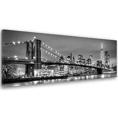 Feeby Kunstdruk op vliesdoek Manhattan New York NYC USA, 150 x 60 cm, moderne foto, slaapkamer, Brooklyn Bridge, zwart-wit Feeby Kunstdruk op vliesdoek Manhattan New York NYC USA, 150 x 60 cm, moderne foto, slaapkamer, Brooklyn Bridge, zwart-wit