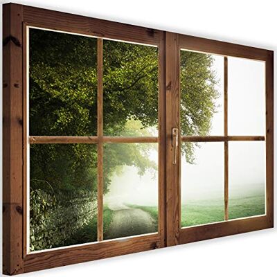 Feeby Afbeelding op vliesdoek land mistig straat boom 90x60 cm kunstdruk moderne wandafbeeldingen deco hal woonkamer raamweergave 3D-effect groen Feeby Afbeelding op vliesdoek land mistig straat boom 90x60 cm kunstdruk moderne wandafbeeldingen deco hal woonkamer raamweergave 3D-effect groen