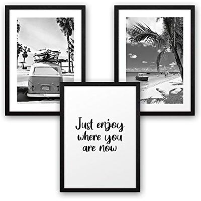 Kreative Feder Premium poster set Enjoy Where You Are 3-delige set kunstdruk voor uw muur fotolijsten woonkamer slaapkamer modern DIN A4 / A3 (A4, zwart frame) Kreative Feder Premium poster set Enjoy Where You Are 3-delige set kunstdruk voor uw muur fotolijsten woonkamer slaapkamer modern DIN A4 / A3 (A4, zwart frame)