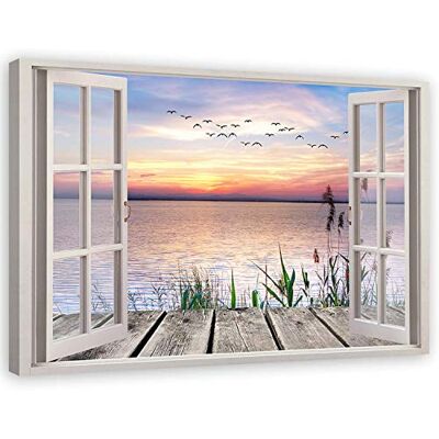 Feeby Canvasbild XXL Fensterblick Wandbild Kunst Landschaft Blau 120x80 cm Feeby Canvasbild XXL Fensterblick Wandbild Kunst Landschaft Blau 120x80 cm