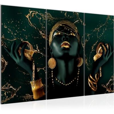 ART Afrikaanse vrouw schilderij foto woonkamer XXL groen goud mode meisje 120 x 80 cm 3-delig wanddecoratie 045431c ART Afrikaanse vrouw schilderij foto woonkamer XXL groen goud mode meisje 120 x 80 cm 3-delig wanddecoratie 045431c