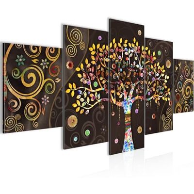 Muurfoto Klimt De levensboom, 5-delig, kunstdruk op vliesstof, decoratie woonkamer, abstract, kunst, zwart, kleurrijk, 045352a Muurfoto Klimt De levensboom, 5-delig, kunstdruk op vliesstof, decoratie woonkamer, abstract, kunst, zwart, kleurrijk, 045352a
