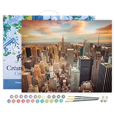ART Schilderen op nummer voor volwassenen met frame zonsondergang op New York Handmatige activiteit creatieve vrijetijdsset DIY compleet kunstnummer 40 x 50 cm canvas gespannen op frame ART Schilderen op nummer voor volwassenen met frame zonsondergang op New York Handmatige activiteit creatieve vrijetijdsset DIY compleet kunstnummer 40 x 50 cm canvas gespannen op frame