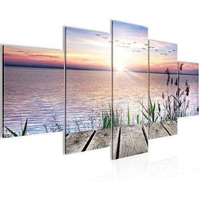 ART Brug aan het meer, 034353a wandafbeelding, print op nonwoven doek, 5 delen, panorama, kleurrijk, slaapkamer, woonkamer ART Brug aan het meer, 034353a wandafbeelding, print op nonwoven doek, 5 delen, panorama, kleurrijk, slaapkamer, woonkamer
