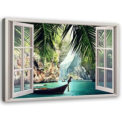 Feeby Fleece Canvas Canvas Boot Palm Rocks 90x60 cm Print Foto Muurschildering Wanddecoratie Deco Muur Aesthetische Illusie Een 3D Venster Blauw Feeby Fleece Canvas Canvas Boot Palm Rocks 90x60 cm Print Foto Muurschildering Wanddecoratie Deco Muur Aesthetische Illusie Een 3D Venster Blauw