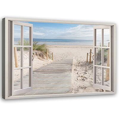 Feeby Afbeelding op vliesdoek raam illusie 3D 90x60 cm kunstdruk moderne wandafbeeldingen decoratie gang woonkamer brug aan het strand zee beige Feeby Afbeelding op vliesdoek raam illusie 3D 90x60 cm kunstdruk moderne wandafbeeldingen decoratie gang woonkamer brug aan het strand zee beige