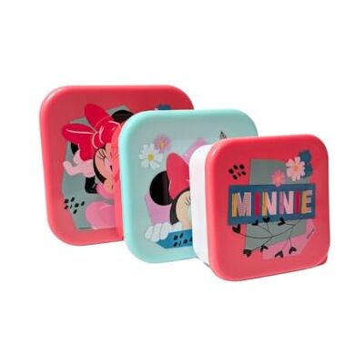 My sweety pop Set van 3 Minnie Mouse stapelbare lunchboxen 11,5 cm voor kinderen, kleuterschool, school, vakantie, roze, groen, wit My sweety pop Set van 3 Minnie Mouse stapelbare lunchboxen 11,5 cm voor kinderen, kleuterschool, school, vakantie, roze, groen, wit