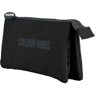 DOHE Drievoudig schooletui 3 vakken, multifunctioneel etui, afmetingen 23 x 12 x 2,5 cm, ritssluiting, gemaakt van duurzaam polyester kleur Vibes zwart, 23 x 12 x 2,5 cm,, zwart., Drievoudig (3 DOHE Drievoudig schooletui 3 vakken, multifunctioneel etui, afmetingen 23 x 12 x 2,5 cm, ritssluiting, gemaakt van duurzaam polyester kleur Vibes zwart, 23 x 12 x 2,5 cm,, zwart., Drievoudig (3