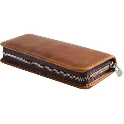 DONGKER Vintage leren etui met ritssluiting voor 9 pennen en 2 veren voor werk, kantoor, universiteit, bruin, retro DONGKER Vintage leren etui met ritssluiting voor 9 pennen en 2 veren voor werk, kantoor, universiteit, bruin, retro