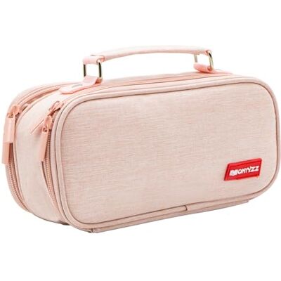 ONTYZZ Pennenetui voor tieners, grote capaciteit, 2 vakken, canvas, pennenetui voor school, werk, cosmetica, Roze, Modern ONTYZZ Pennenetui voor tieners, grote capaciteit, 2 vakken, canvas, pennenetui voor school, werk, cosmetica, Roze, Modern