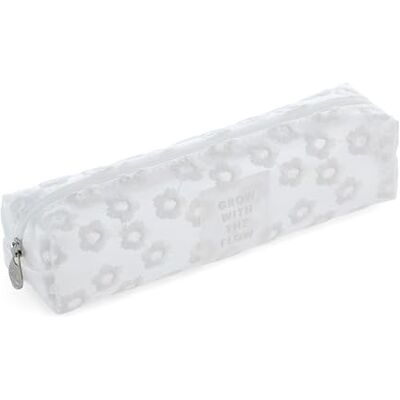 Miquelrius Ovaal etui met geborduurde bloemen, etui met 1 vak, wit, afmetingen 200 x 45 x 45 mm, materiaal polyester, ritssluiting, metalen handgreep Miquelrius Ovaal etui met geborduurde bloemen, etui met 1 vak, wit, afmetingen 200 x 45 x 45 mm, materiaal polyester, ritssluiting, metalen handgreep