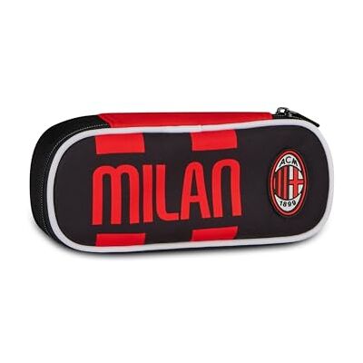 Seven Trousse scolaire Round Plus A.C. Milan, noire, avec passants élastiques, poche intérieure avec fermeture éclair, école moyenne et secondaire, pour enfants et adolescents, football, produit Seven Trousse scolaire Round Plus A.C. Milan, noire, avec passants élastiques, poche intérieure avec fermeture éclair, école moyenne et secondaire, pour enfants et adolescents, football, produit