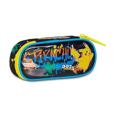 Seven Pokémon Ronde schoolpennenhouder Plus, zwart, ovaal etui met elastieken en vak voor pennen, potloden en accessoires, basisschool, kinderen, zwart, Taglia Unica, modern Seven Pokémon Ronde schoolpennenhouder Plus, zwart, ovaal etui met elastieken en vak voor pennen, potloden en accessoires, basisschool, kinderen, zwart, Taglia Unica, modern
