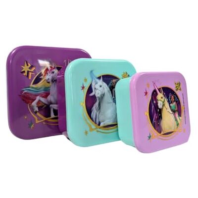 My sweety pop Set van 3 snackboxen eenhoorn stapelbare lunchbox 11,5 cm kinderen kleuterschool, school, vakantie blauw/paars My sweety pop Set van 3 snackboxen eenhoorn stapelbare lunchbox 11,5 cm kinderen kleuterschool, school, vakantie blauw/paars