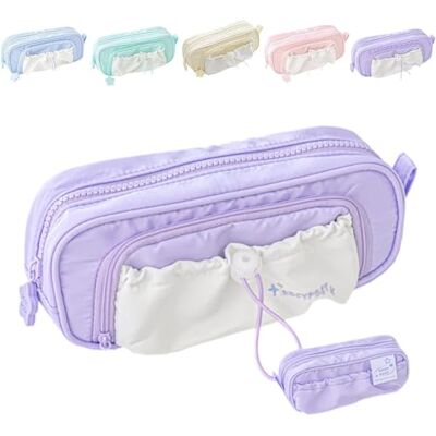 YRUIIA Cmeilau Posy Pennenetui met roze Posy pennen, serie telsterren met grote capaciteit, pennenetui, schattige esthetische potloodhouder, etui met trekkoord (paars YRUIIA Cmeilau Posy Pennenetui met roze Posy pennen, serie telsterren met grote capaciteit, pennenetui, schattige esthetische potloodhouder, etui met trekkoord (paars