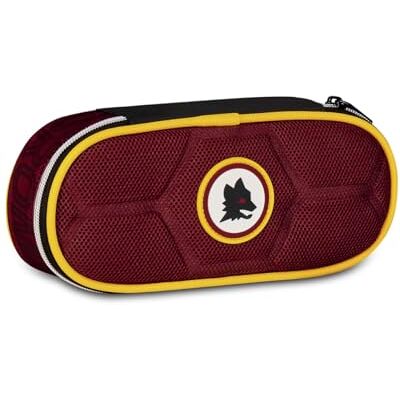 Seven AS Roma Plus ronde voetbalpennenhouder, rood, ovaal etui met elastieken en vak voor pennen, potloden en accessoires, middelbare en hogere school, jongen, rood, modern Seven AS Roma Plus ronde voetbalpennenhouder, rood, ovaal etui met elastieken en vak voor pennen, potloden en accessoires, middelbare en hogere school, jongen, rood, modern
