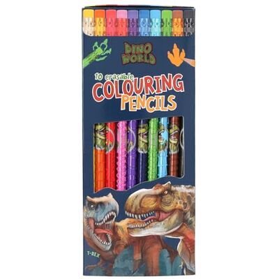 Depesche 13530 Dino World 10 kleurpotloden in etui, met gum op elke pen, voor het kleuren op school en vrije tijd Depesche 13530 Dino World 10 kleurpotloden in etui, met gum op elke pen, voor het kleuren op school en vrije tijd