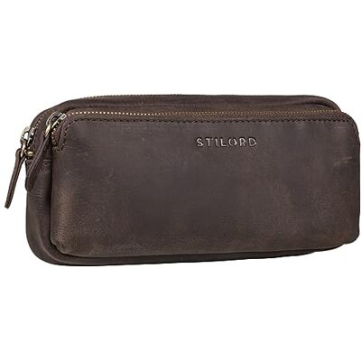 STILORD "Melissa" Groot etui voor school, leer, voor volwassenen, pennenetui, vintage, ideaal als make-uptas, etui voor potloden, van leer, kleur: zwart, Donkerbruin, Retro STILORD "Melissa" Groot etui voor school, leer, voor volwassenen, pennenetui, vintage, ideaal als make-uptas, etui voor potloden, van leer, kleur: zwart, Donkerbruin, Retro
