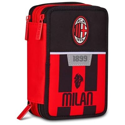 Seven Milan Schooltas met 3 ritssluiting, zwart, penhouder, drievoudig vak, compleet met pennen, potloden, kleuren, rugzakaccessoires, basisschool, kinderen, voetbal, zwart, modern Seven Milan Schooltas met 3 ritssluiting, zwart, penhouder, drievoudig vak, compleet met pennen, potloden, kleuren, rugzakaccessoires, basisschool, kinderen, voetbal, zwart, modern