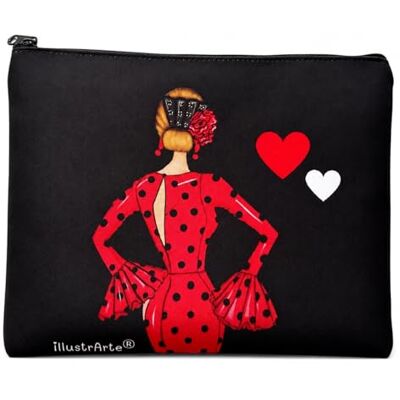 IllustrArte Etui Granada Flamenco en Danser Dubbelzijdig Design 22 x 17 cm Waterdicht Toilettas, Make-up of School, Maria rode harten zwart, Flamenco IllustrArte Etui Granada Flamenco en Danser Dubbelzijdig Design 22 x 17 cm Waterdicht Toilettas, Make-up of School, Maria rode harten zwart, Flamenco