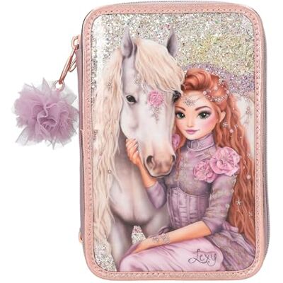 Depesche 13292 Topmodel Viva Violet etui met 3 vakken, gevuld in paars, met paardenmotief en glitter, etui met kleurpotloden, liniaal, schaar enz., meerkleurig, TOPModel Viva Depesche 13292 Topmodel Viva Violet etui met 3 vakken, gevuld in paars, met paardenmotief en glitter, etui met kleurpotloden, liniaal, schaar enz., meerkleurig, TOPModel Viva