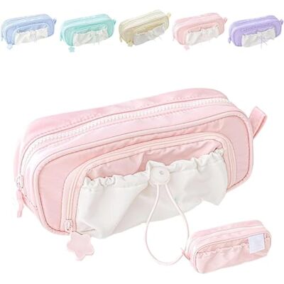 Ndier Cmeilau Posy Pennenetui met roze Posy pennen, serie telsterren met grote capaciteit, pennenetui, schattige esthetische potloodhouder, etui met trekkoord (roze) Ndier Cmeilau Posy Pennenetui met roze Posy pennen, serie telsterren met grote capaciteit, pennenetui, schattige esthetische potloodhouder, etui met trekkoord (roze)