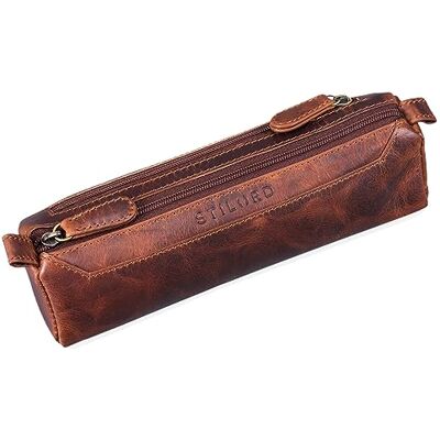 STILORD "Jim" pennenetui van leer, vintage, pennenetui, groot rond etui, 2 vakken voor pennen, schoolinganizer van echt leer, kleur: kara cognac STILORD "Jim" pennenetui van leer, vintage, pennenetui, groot rond etui, 2 vakken voor pennen, schoolinganizer van echt leer, kleur: kara cognac