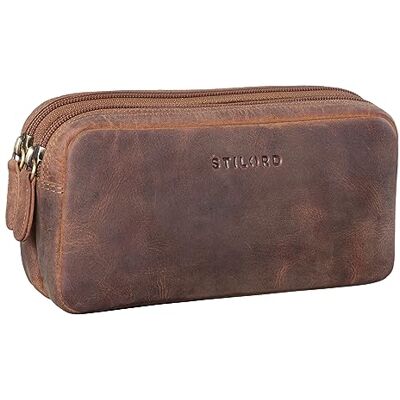 STILORD "Eddie" lederen etui voor school of kantoor make-uptas grote pennenzak vintage kleur: middenbruin STILORD "Eddie" lederen etui voor school of kantoor make-uptas grote pennenzak vintage kleur: middenbruin