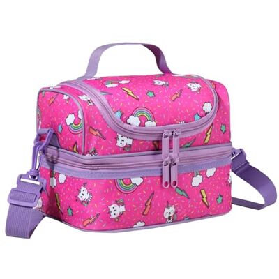 Chase Chic Geïsoleerde lunchtas voor meisjes, lichtgewicht lunchtassen met dubbel vak voor school, schattige waterdichte verpakte lunchtas met handvat voor picknick, roze kat Chase Chic Geïsoleerde lunchtas voor meisjes, lichtgewicht lunchtassen met dubbel vak voor school, schattige waterdichte verpakte lunchtas met handvat voor picknick, roze kat