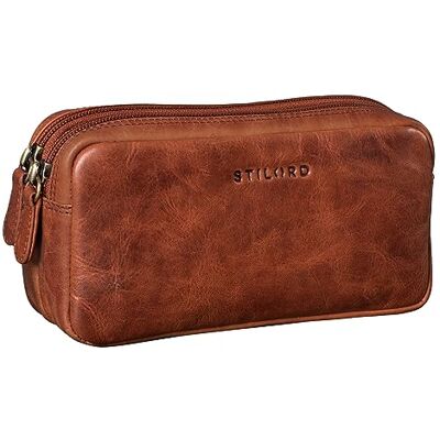STILORD "Eddie" lederen etui voor school of kantoor make-uptas grote pennenzak vintage kleur: kara cognac STILORD "Eddie" lederen etui voor school of kantoor make-uptas grote pennenzak vintage kleur: kara cognac