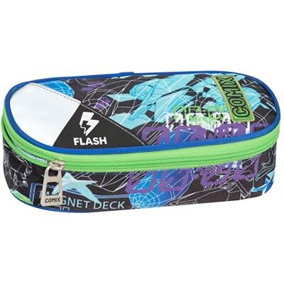 COMIX FLASH Ovale schooltas voor kinderen en jongeren, ideaal voor het opbergen van schrijfwaren, met praktische ritssluiting, binnenkant met elastische lussen, 22 x 5 x 7 cm, Lost Space,, Blauw, COMIX FLASH Ovale schooltas voor kinderen en jongeren, ideaal voor het opbergen van schrijfwaren, met praktische ritssluiting, binnenkant met elastische lussen, 22 x 5 x 7 cm, Lost Space,, Blauw,