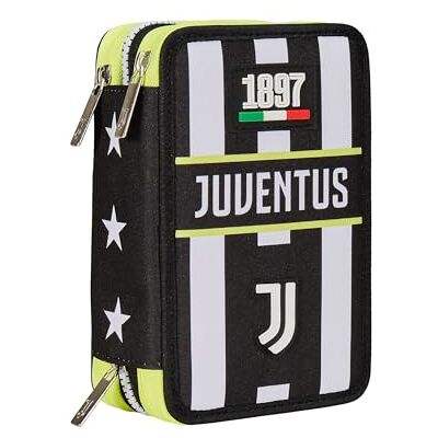 Seven F.C. Juventus Football Schooletui met 3 vakken, wit zwart, pennenhouder met meerdere vakken met potloden, pennen en kleuren, rugzakaccessoires, rugzak, zwart., Modern Seven F.C. Juventus Football Schooletui met 3 vakken, wit zwart, pennenhouder met meerdere vakken met potloden, pennen en kleuren, rugzakaccessoires, rugzak, zwart., Modern