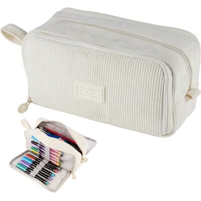 wittsyer Corduroy etui met 3 vakken, grote capaciteit, esthetische en robuuste etui voor school, kantoor en dagelijks gebruik, voor meisjes, jongens en tieners, Beige, Eenvoudig wittsyer Corduroy etui met 3 vakken, grote capaciteit, esthetische en robuuste etui voor school, kantoor en dagelijks gebruik, voor meisjes, jongens en tieners, Beige, Eenvoudig