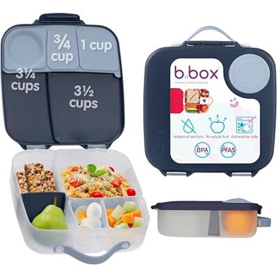b.box Lunchbox, Jumbo bento-box met 4 vakken (2 waterdicht), afneembare scheidingswand, koud gelvak, ideaal voor school, vanaf 3, inhoud 2 l b.box Lunchbox, Jumbo bento-box met 4 vakken (2 waterdicht), afneembare scheidingswand, koud gelvak, ideaal voor school, vanaf 3, inhoud 2 l