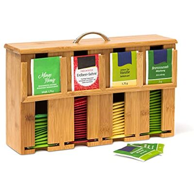 Relaxdays 10019149 Theezakjesdoos bamboe opbergdoos 4 vakken rechthoekig deco H x B x D: 22 x 33,5 x 10 cm met handvat opbergstandaard natuurlijke kleur Relaxdays 10019149 Theezakjesdoos bamboe opbergdoos 4 vakken rechthoekig deco H x B x D: 22 x 33,5 x 10 cm met handvat opbergstandaard natuurlijke kleur