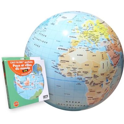 Caly Maxi Opblaasbare wereldbol, land en steden van de wereld, 42 cm, 009F, oceaanblauw Caly Maxi Opblaasbare wereldbol, land en steden van de wereld, 42 cm, 009F, oceaanblauw