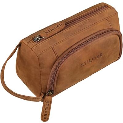 STILORD Tony Vintage lederen etui grote maat met ritssluiting Astuccio Pelle Vintage pennenetui 2 vakken echt leer grote capaciteit, Tan Bruin Scuro, Cosmetische tas STILORD Tony Vintage lederen etui grote maat met ritssluiting Astuccio Pelle Vintage pennenetui 2 vakken echt leer grote capaciteit, Tan Bruin Scuro, Cosmetische tas