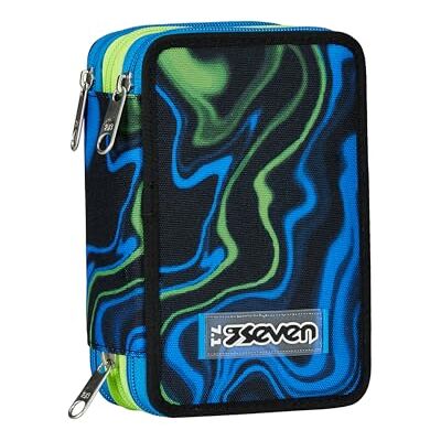 Seven Schooltas met 3 vakken, blauw, multi-shade boy, penhouder met drievoudig vak, compleet met pennen, potloden, kleuren, accessoires voor rugzak, elementair, medium, bovenste,, zwart., Modern Seven Schooltas met 3 vakken, blauw, multi-shade boy, penhouder met drievoudig vak, compleet met pennen, potloden, kleuren, accessoires voor rugzak, elementair, medium, bovenste,, zwart., Modern