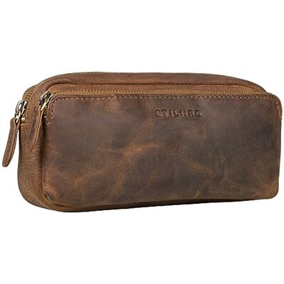 STILORD "Melissa" Groot etui voor school, leer, voor volwassenen, pennenetui, vintage, ideaal als make-uptas, etui voor potloden, van leer, kleur: middenbruin STILORD "Melissa" Groot etui voor school, leer, voor volwassenen, pennenetui, vintage, ideaal als make-uptas, etui voor potloden, van leer, kleur: middenbruin