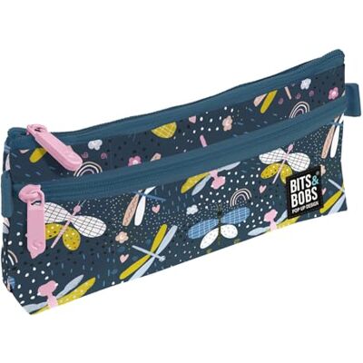 Grafoplás Plat schooletui, Dragon Fly collectie, bits & Bobs Pop Up Design, 2 vakken, 23 x 10 cm, vakken met ritssluiting, handgrepen gemakkelijk te openen, schoolmateriaal, blauw Grafoplás Plat schooletui, Dragon Fly collectie, bits & Bobs Pop Up Design, 2 vakken, 23 x 10 cm, vakken met ritssluiting, handgrepen gemakkelijk te openen, schoolmateriaal, blauw