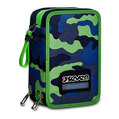 Seven Case, uitgerust met potloden, markers enz., school en tijd L, 3 vakken met ritssluiting voor kinderen en jongens, blauw, Taglia Unica, modern, Blauw, Modern Seven Case, uitgerust met potloden, markers enz., school en tijd L, 3 vakken met ritssluiting voor kinderen en jongens, blauw, Taglia Unica, modern, Blauw, Modern